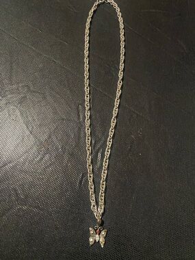 Silver Butterfly Pendant Necklace with Colored Accent Stones
